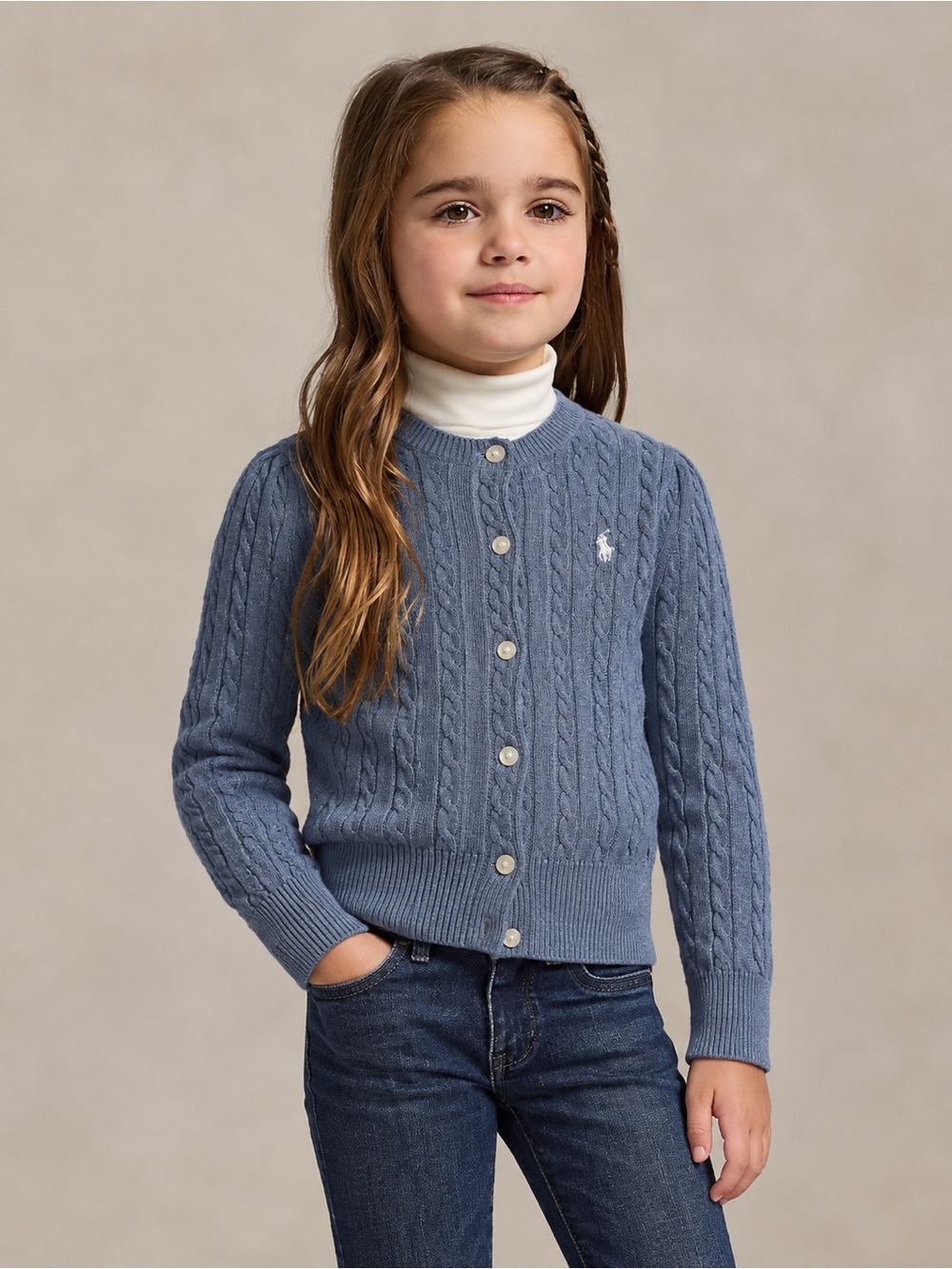 Polo Ralph Lauren Girls Cable Knit Cotton Cardigan Sweater Blue Size 4